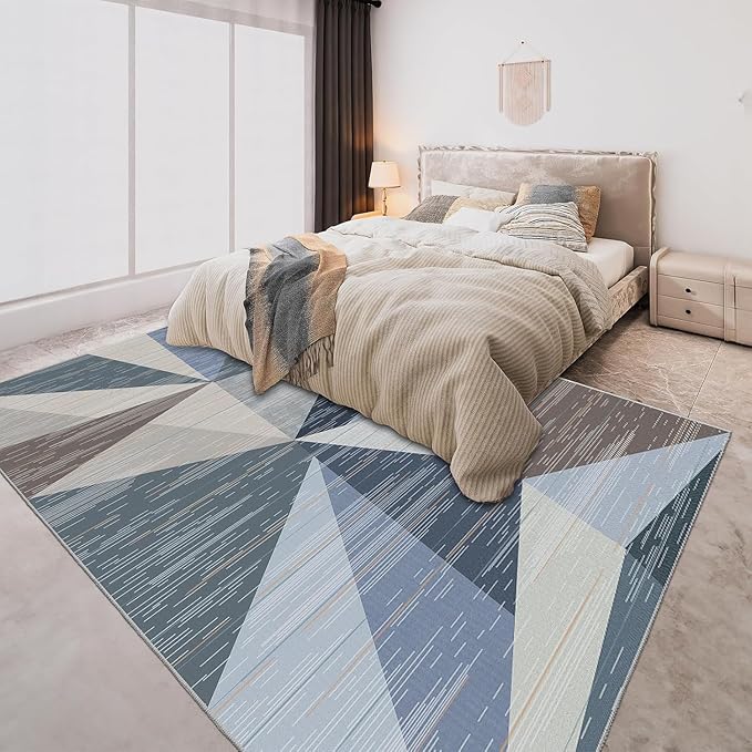 HOMFINE Washable Modern Area Rug - Geometric Style 5x7 Rugs for Living Room, Bedroom, Machine Washable Rug Soft Non Slip Non Shedding Area Rug - Blue, 5'x7'-BubblyBeeBaby