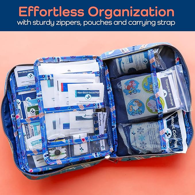 KeepGoing Large Home First Aid Kit for Kids – 270 Pc. for Car, Home, Dorm, & Boat with Latex-Free Bandages – 10 x 7 x 3.5 in. Travel First Aid Kit (Signature)-BubblyBeeBaby