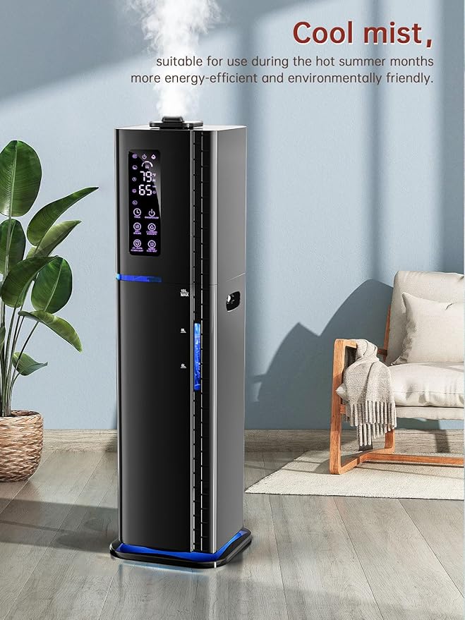 2.64Gal Humidifiers for Bedroom Large Room, Warm and Cool Mist up to 500ft², Top Fill Diffuser Ambient Light, 3 Mist Modes, 24H Timer, 35dB Quiet Humidifier for Home Office Plant-BubblyBeeBaby
