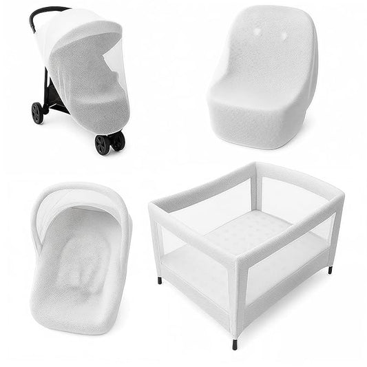 Enovoe Mosquito Net for Baby Stroller and Crib - Durable Mesh Bug Net Cover with Elastic Edge - Fits Strollers, Bassinets, Playards, and Mini Cribs - Travel Essential for Newborns - 63x64-Inch (White)-BubblyBeeBaby