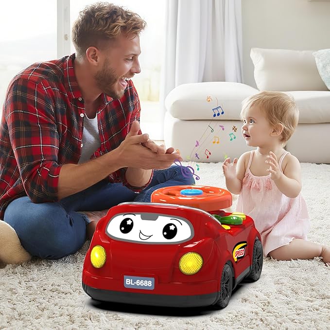 2-in-1 Toddler RC Car & Steering Wheel Toy with Music | Interactive Simulation Driving Adventure Toy for 18+ Months Baby Learning | Gift for 1.5+ Years Old Boys Girls-BubblyBeeBaby
