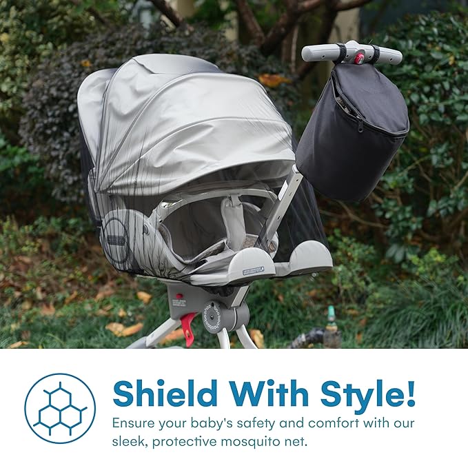 Enovoe Mosquito Net for Stroller - Bug Net for Stroller - Black Breathable Durable Polyester Mesh - Fits Strollers, Bassinets, Cradles, Playards - Pack N Plays Mini Cribs - Machine Washable-BubblyBeeBaby