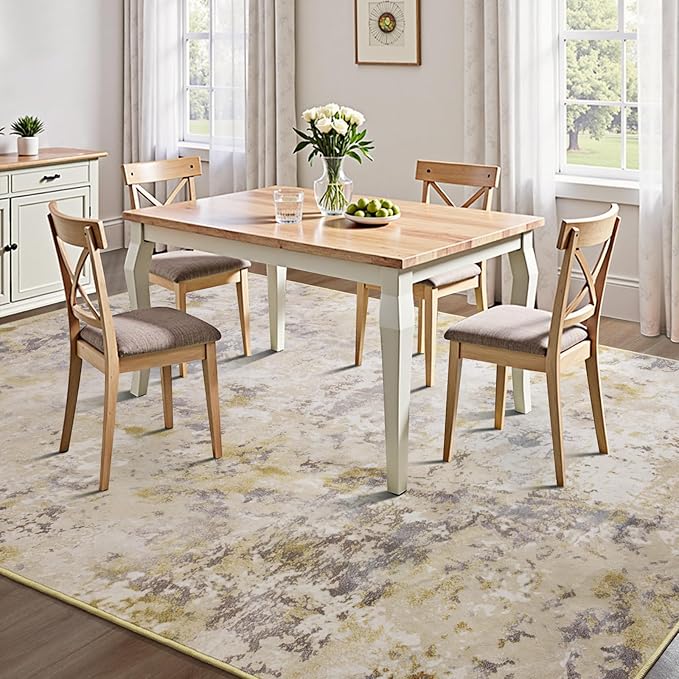 Kelarea 6x9 Rug for Living Room, Beige Washable Non-Slip Rugs, Modern Abstract Large Rugs Low Pile Soft Carpet for Bedroom, Kitchen, Dining Room, Classroom, Dorm, Nursery, Home Office-BubblyBeeBaby