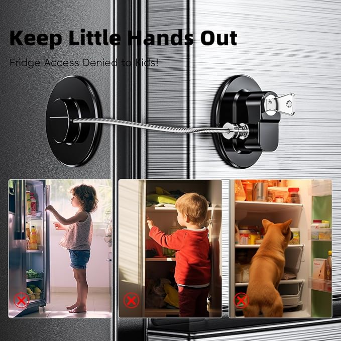 2 Pack Refrigerator Lock with Sticky Adhesive Pads, Child Proof Refrigerator/Fridge/Freezer Door Lock for Toddlers and Kids, Baby Safety Locks for RV Refrigerator, Cabinets and Drawers, Oven (Patent)-BubblyBeeBaby