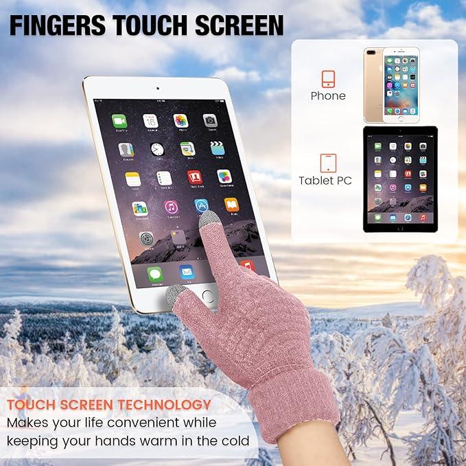 Geyoga 2 Pairs Women's Winter Touch Screen Gloves Soft Warm Fleece Lined Knit Elastic Cuff Winter Texting Gloves-BubblyBeeBaby