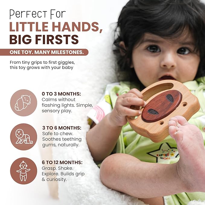 100% Wooden Baby Toy | No Paint, No Plastic | Eco-Friendly Rattle for 0–6 Months-BubblyBeeBaby