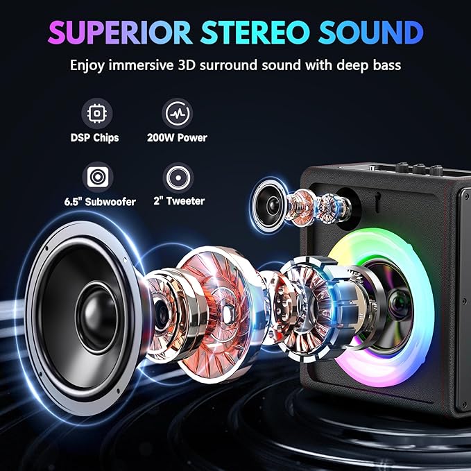 Karaoke Machine, Portable Bluetooth 5.3 Speaker with 2 Wireless Microphones for Adults, PA System with Pitch Correction & Echo Adjustment, Supports TWS/TF Card/USB/AUX/Live for Home Party-BubblyBeeBaby