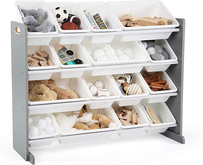 Humble Crew Supersized Toy Storage Organizer with 16 Removable Bins, Grey/White – Large Toy Storage for Toddlers Ideal for Kids' Rooms, Playrooms, and Nurseries - Modern Toy Bins for Kids-BubblyBeeBaby