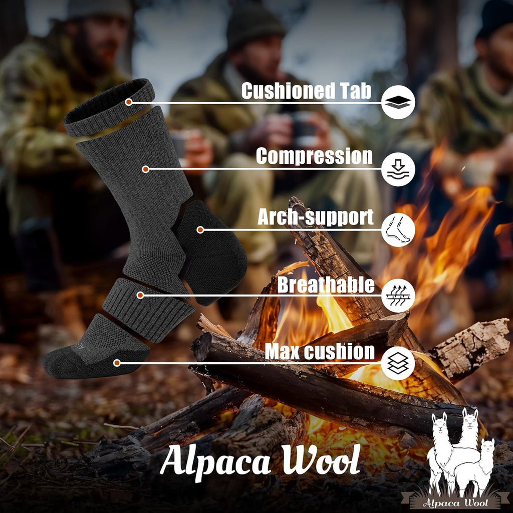 Alpaca Wool Hunting Socks 2 pairs for Men Women, Thermal Warm Compression Thick Winter Cushioned Hiking Boot Moisture Wicking