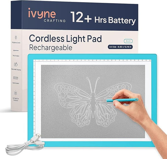 iVyne Rechargeable A4 Light Pad for Tracing & Weeding - LED Light Board for Weeding Vinyl - for Cricut Vinyl Weeding Tools - Ultra-Thin & Portable - Perfect for Artists & Crafters - Blue-BubblyBeeBaby