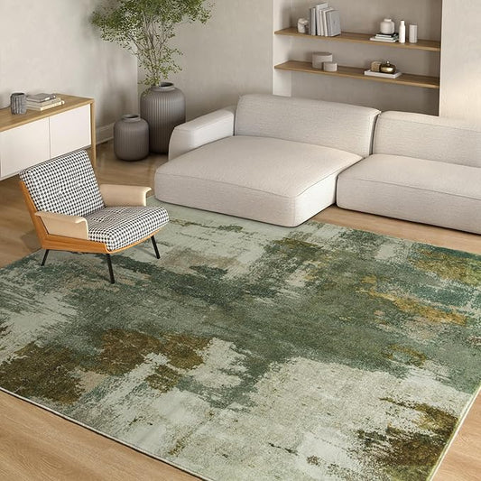 Kelarea Living Room Rug, 5x7 Rug Modern Abstract Washable Rugs Green Faux Wool Vintage Carpets, Non Slip Rug for Bedroom, Dining Room, College Dorm, Kids Playroom, Home Office-BubblyBeeBaby