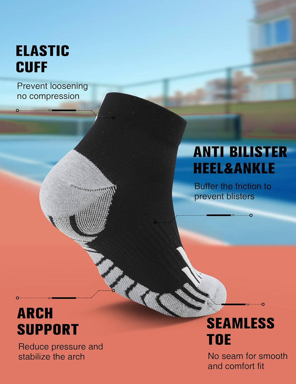 Compression Sport Running Socks: Athletic Socks for Men Women with Cushion,3 Pairs Work Hiking Basketball Ankle Socks