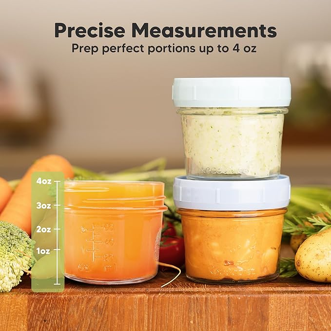 KeaBabies 12pk 4oz Glass Baby Food Containers with Lids - Leak-Proof, Microwavable Small Glass Jars, Baby Purees & Toddler Snack Storage Containers, BPA-Free, Dishwasher & Freezer Safe (Nord)-BubblyBeeBaby
