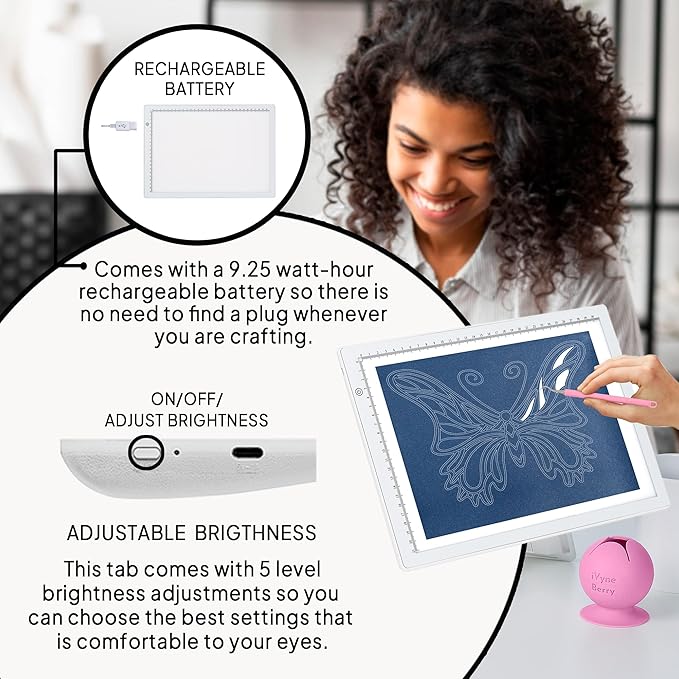 iVyne Rechargeable A4 Light Pad for Tracing & Weeding - LED Light Board for Weeding Vinyl - for Cricut Vinyl Weeding Tools - Ultra-Thin & Portable - Perfect for Artists & Crafters - White-BubblyBeeBaby