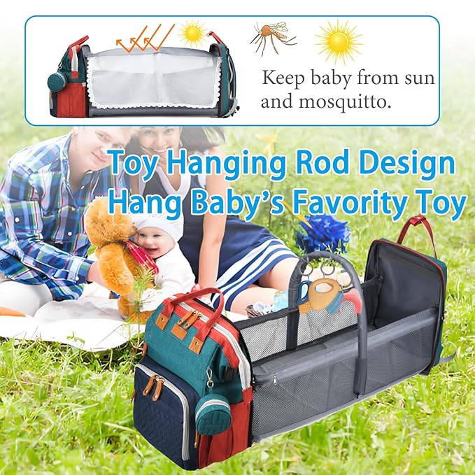 Jeryswet Baby Diaper Bags with Changing Station, Waterproof Large Capacity Diaper Bag Backpack for Moms Dads with USB Charging Port and Stroller Straps, Baby Shower Gifts, RGB-BubblyBeeBaby