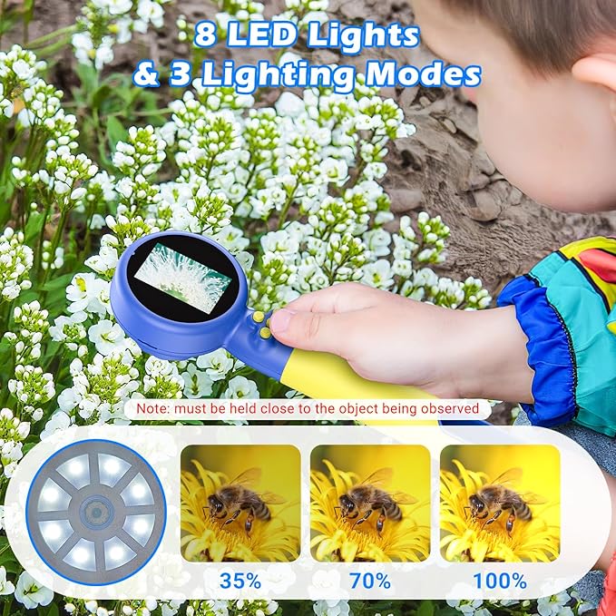 2 in 1 Kids Microscope with Bug Catcher,HD 500X Digital Microscope for Kids with 2" Screen,Photo and Video,STEM Educational Science Kit Learning Toys for Age 3-12 Girls & Boys Birthday Gifts (Blue)-BubblyBeeBaby