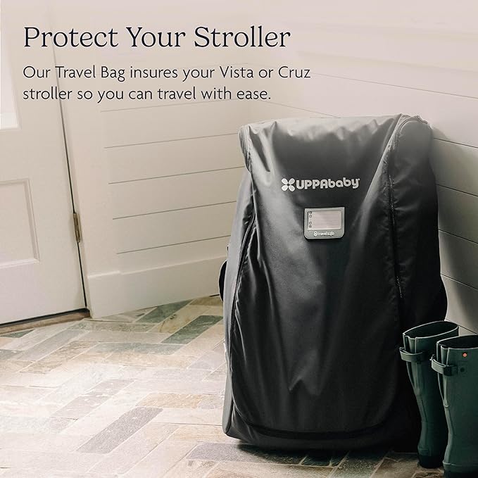 UPPAbaby Travel Bag for Vista and Cruz Strollers - Includes TravelSafe Program Coverage, Inner Wheel Bag and Storage Pocket - Smooth Wheels, Handles + Durable Design-BubblyBeeBaby