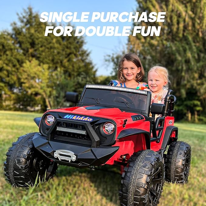 24V 9Ah Ride on Toy for Big Kids, 4x4 2 Seater Ride on Car Truck w/Remote Control, 4x200W Motors - Bright Red-BubblyBeeBaby