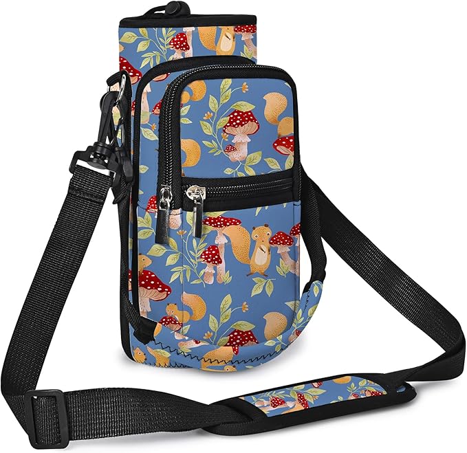 25/32/40/64oz Water Bottle Bag Holder Carrier-Insulated Crossbody Sling Case Sleeve with Strap & Pockets for Men Women Gym Cycling Travel Walking Hiking Camping-BubblyBeeBaby