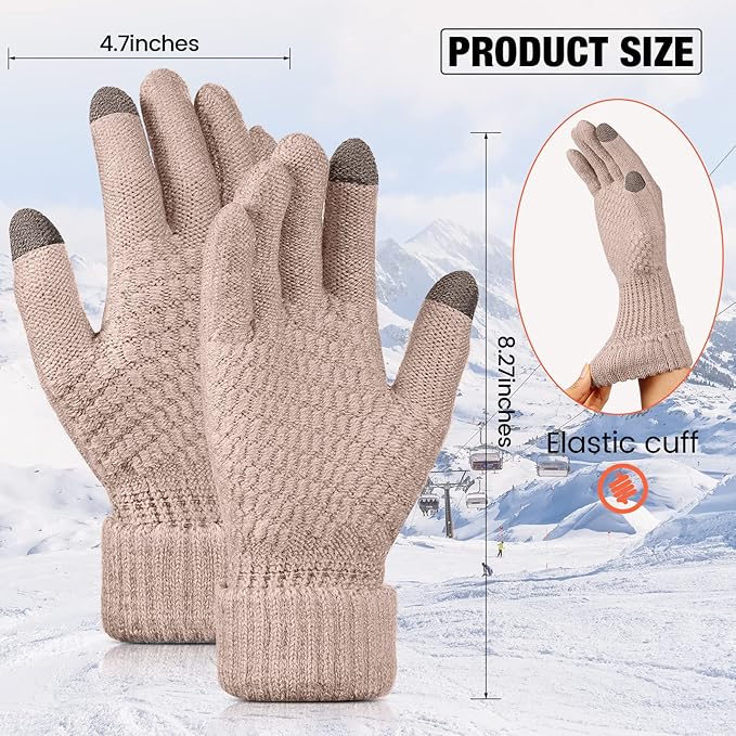 Geyoga 2 Pairs Women's Winter Touch Screen Gloves Soft Warm Fleece Lined Knit Elastic Cuff Winter Texting Gloves-BubblyBeeBaby