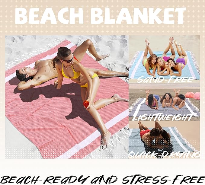 Jumbo Turkish Beach Towel Blanket Picnic Ourtdoor Mat Oversized Sandproof Fast Dry Thin Extra Large Xl Huge Linen Compact Organic Cotton Summer Vacation Gifts Travel Essential Cruise Ship Necessities-BubblyBeeBaby