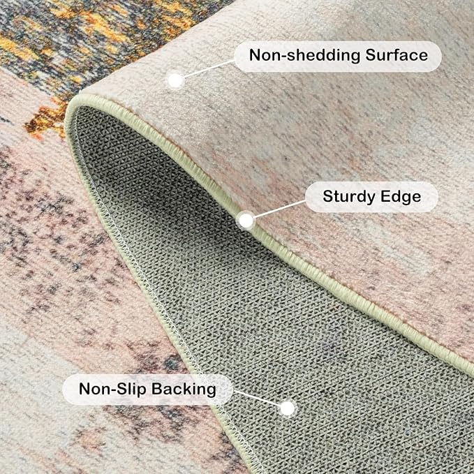 Kelarea Living Room Rug, 6x9 Rug Modern Abstract Washable Rugs Grey Faux Wool Vintage Carpet, Non Slip Rugs for Living Room, Bedroom, Dining Room, Kids Playroom, Home Office-BubblyBeeBaby