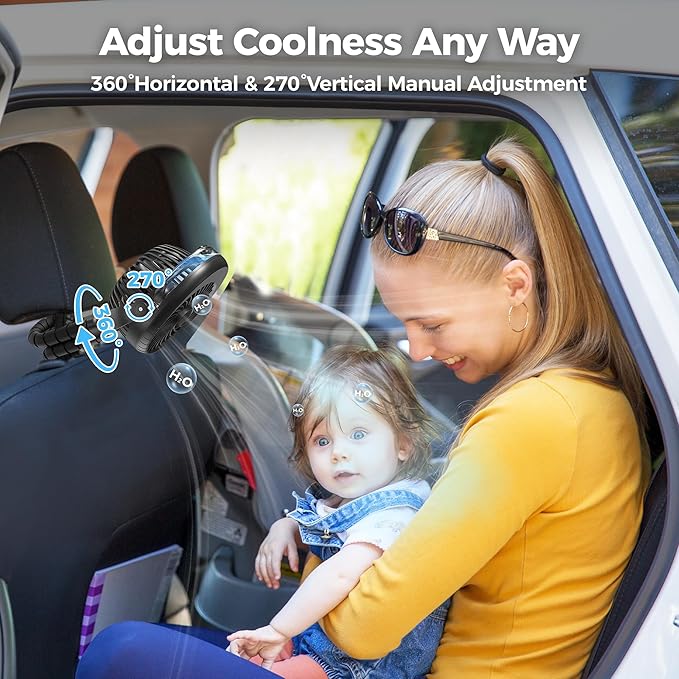 2025 Upgarded 4000mAh Misting Baby Stroller Fan, Rechargeable Battery Operated,Max 15Hrs Cooling,50ml Portable Water Sprayer Misting Fan with Flexible Tripod Clip on Car Seat Crib Treadmill Bunk Bed-BubblyBeeBaby