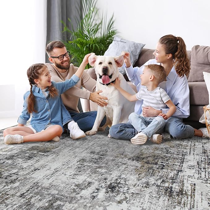 10x14 Area Rugs Large Living Room Rug Washable: Modern Abstract Rug Indoor Modern Carpet Non Slip for Dining Room Bedroom Nursery Home Office Black Gold-BubblyBeeBaby