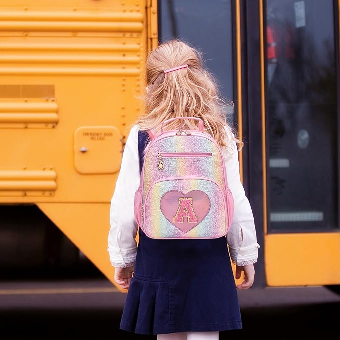 I IHAYNER Kids Glitter Lightweight Backpack for School Travel & Daycare, Toddler Backpack for Girls 3+ Preschool Kindergarten Elementary Kids Backpack-Rainbow Pink A-BubblyBeeBaby