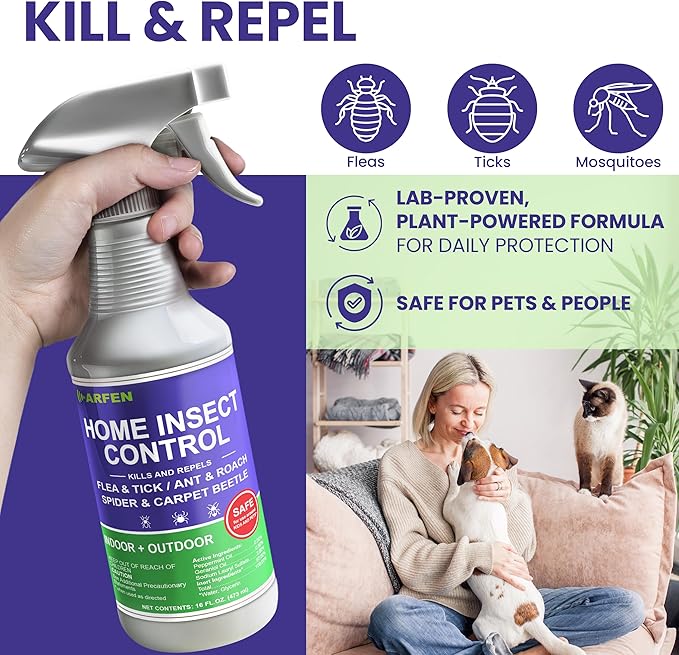 Home Insect Pest Control Spray 16oz – Kills & Repels Fleas, Ticks, Ants, Roaches, Spiders, Bed Bug and More on Contact with Peppermint Oil; Natural Safe and Effective Indoor & Outdoor Solution-BubblyBeeBaby