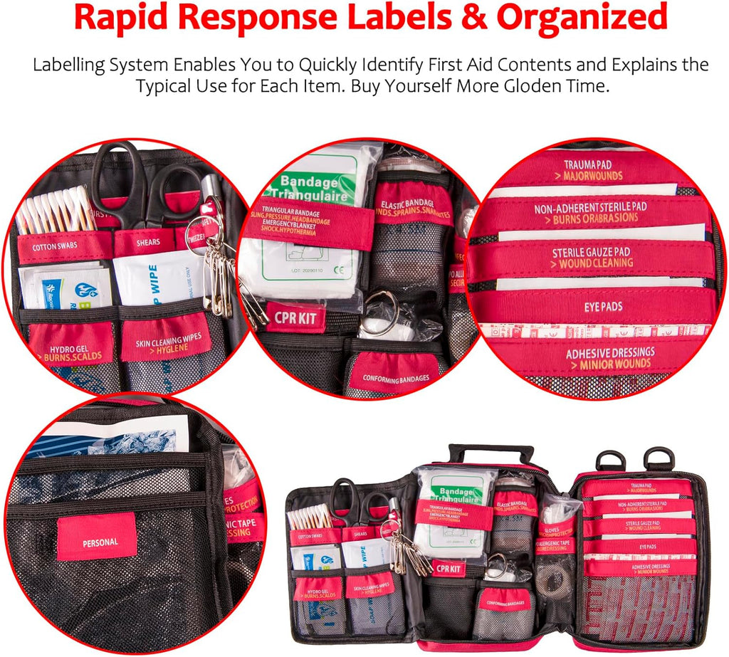 First Aid Kit, Trauma First Aid Kits with Labelled Compartments Molle System, Professional Emergency Kits for Home, Office, Car, Outdoor, Hiking, Travel, Camping