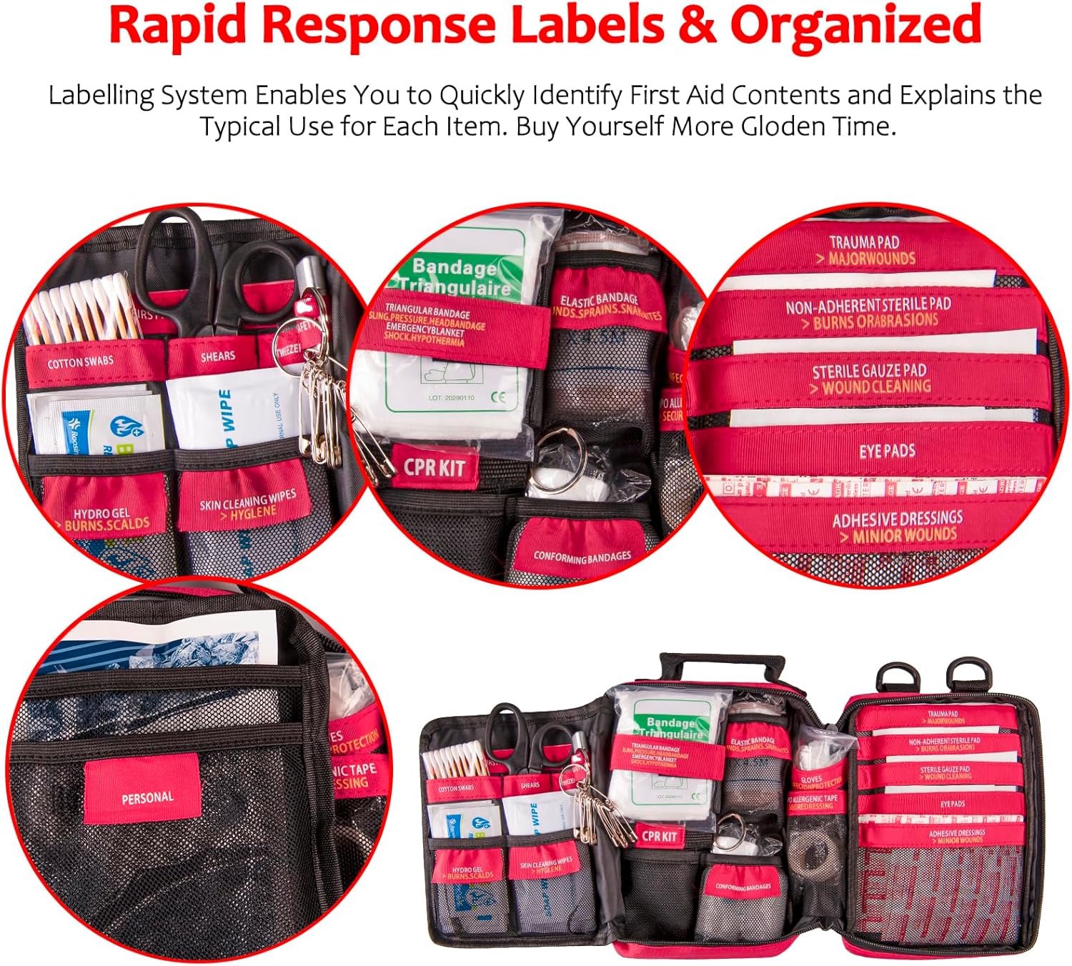 First Aid Kit, Trauma First Aid Kits with Labelled Compartments Molle System, Professional Emergency Kits for Home, Office, Car, Outdoor, Hiking, Travel, Camping