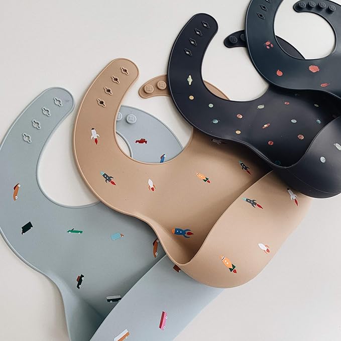 mushie Silicone Baby Bib | Adjustable Fit Waterproof Bibs (Retro Cars)-BubblyBeeBaby