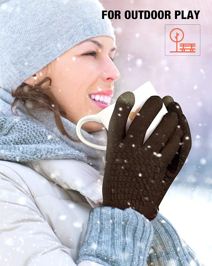 Geyoga 2 Pairs Women's Winter Touch Screen Gloves Soft Warm Fleece Lined Knit Elastic Cuff Winter Texting Gloves-BubblyBeeBaby