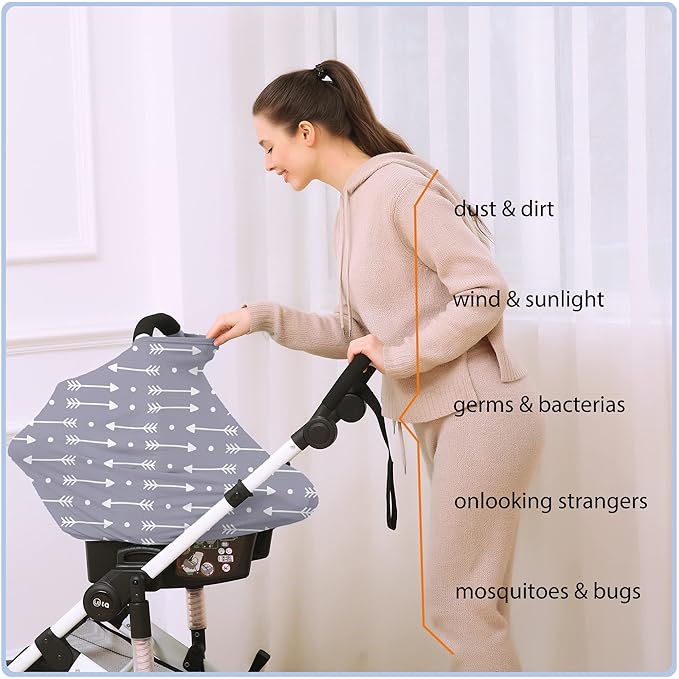 Car Seat Covers for Babies - Multi- use Nursing Carseat Canopy, Breastfeeding Covers, Baby Shower Gifts for Boys and Girls (dot Arrows)-BubblyBeeBaby