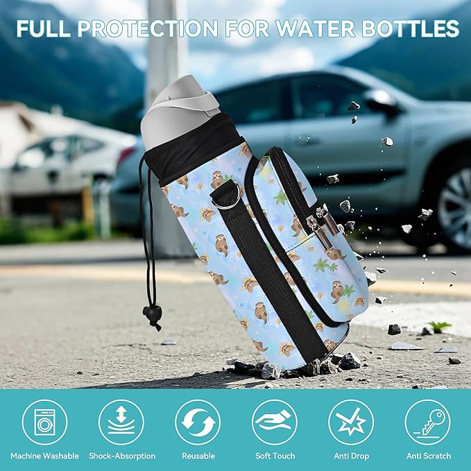 25/32/40/64oz Water Bottle Bag Holder Carrier-Insulated Crossbody Sling Case Sleeve with Strap & Pockets for Men Women Gym Cycling Travel Walking Hiking Camping-BubblyBeeBaby