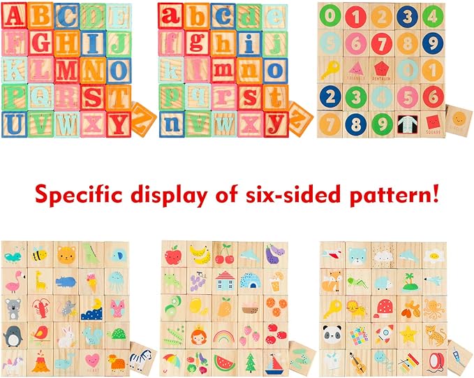 Joqutoys ABC Wooden Building Blocks for Toddlers 1-3 Large, 26 PCS Alphabet & Number Stacking Blocks, Educational Learning Toys for Boys Girls Kids Gifts 1.65''-BubblyBeeBaby