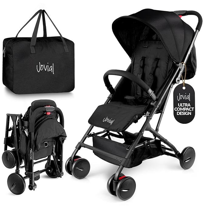 Jovial Lightweight Baby Stroller, Folding Travel Stroller with Reclining Seat, Canopy, 5-Point Safety Harness, Storage Basket, Smooth Wheels, Compact Portable Design (39.8" x 18.7" x 32.3")-BubblyBeeBaby