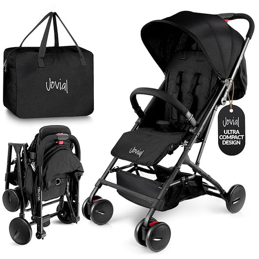 Jovial Lightweight Baby Stroller, Folding Travel Stroller with Reclining Seat, Canopy, 5-Point Safety Harness, Storage Basket, Smooth Wheels, Compact Portable Design (39.8" x 18.7" x 32.3")-BubblyBeeBaby