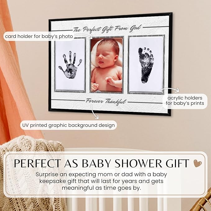 Inkless Hand and Footprint Kit, Baby Keepsake Plaque & Baby Shower Gifts - Ideal as Mom To Be Gift, Nursery Picture Frames, Clean Touch Hand and Footprint Kit (Style 2 - Design 1)-BubblyBeeBaby