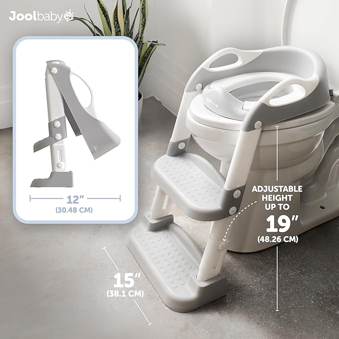 Jool Baby Potty Training Seat with 2 Step Ladder for Toddlers - Soft Cushioned Seat & Splash Guard, Adjustable Height (Gray)-BubblyBeeBaby