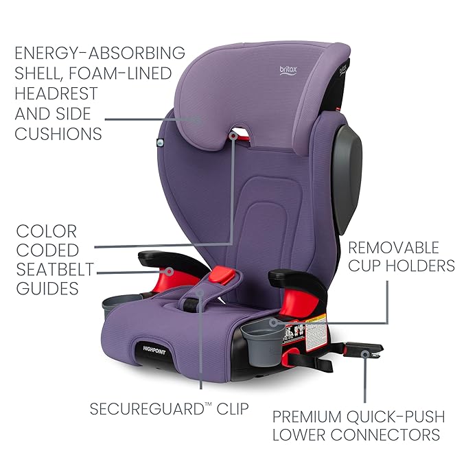 Britax Highpoint Backless Belt-Positioning Booster Seat, SafeWash Purple Ombre-BubblyBeeBaby