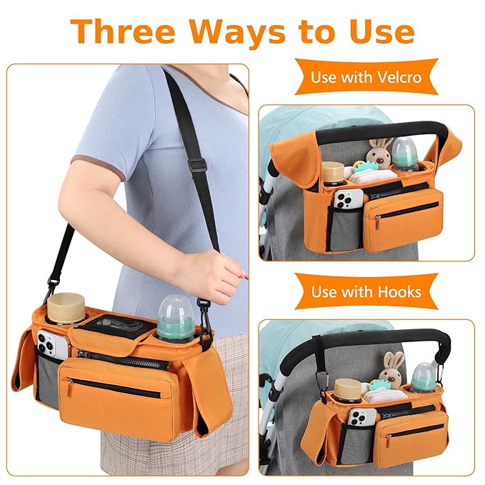Accmor Universal Stroller Organizer with Insulated Cup Holder Detachable Phone Bag and Shoulder Strap,Stroller Bag Caddy Organizer Fits for Uppababy, Baby Jogger, Britax Strollers-BubblyBeeBaby