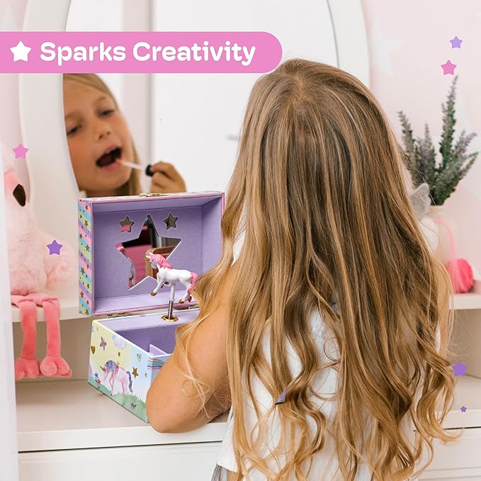 Jewelkeeper Girls Musical Jewelry Box - Durable Pine Fiberboard with Violet Lining - Kids Jewelry Box - The Beautiful Dreamer Tune - Gifts for Girls - Unicorn Jewellery Box - 6x4x3.5in-BubblyBeeBaby