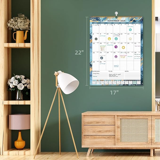 2025 Calendar, Wall Calendar 2025-2026 (17"x22") with Lines, Monthly Calendar from Jul 2025 to Dec 2026, 18 Month Vertical Large Monthly Family Calendar 2026 for Wall, Calendario 2026-BubblyBeeBaby