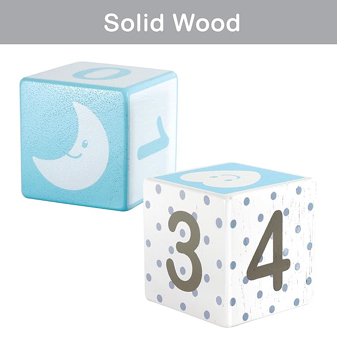 I'm Solid Wood Monthly Weekly Yearly Milestone Age Blocks, Newborn Gifts & Keepsakes for Picture Props (4 Pcs/Blue)-BubblyBeeBaby