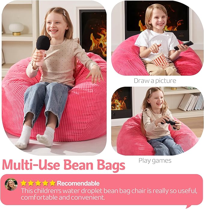 Homguava 2FT Bean Bag Chair,Teardrop Bean Bags Small Beanbag Chair with Memory Foam Filled and Ultra Soft Corduroy Cover for Living Room, Bedroom (Small,Pink)-BubblyBeeBaby