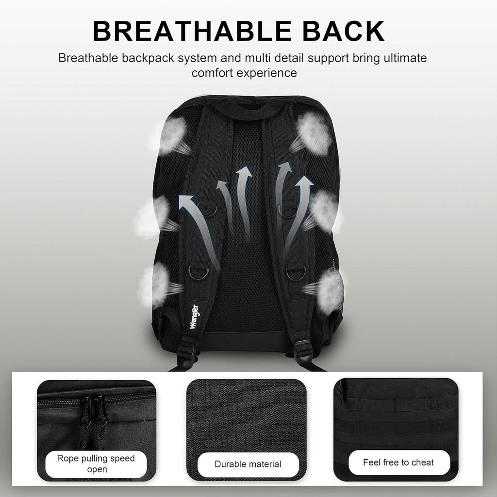 Wrangler Tradesman Backpack, Water Resistant Casual Daypack for Travel Work School, Unisex Laptop Backpack with Notebook Sleeve