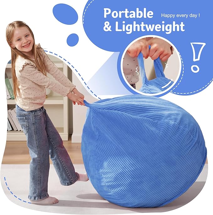 Homguava 2FT Bean Bag Chair,Teardrop Bean Bags Small Beanbag Chair with Memory Foam Filled and Ultra Soft Corduroy Cover for Living Room, Bedroom (Small,Blue)-BubblyBeeBaby