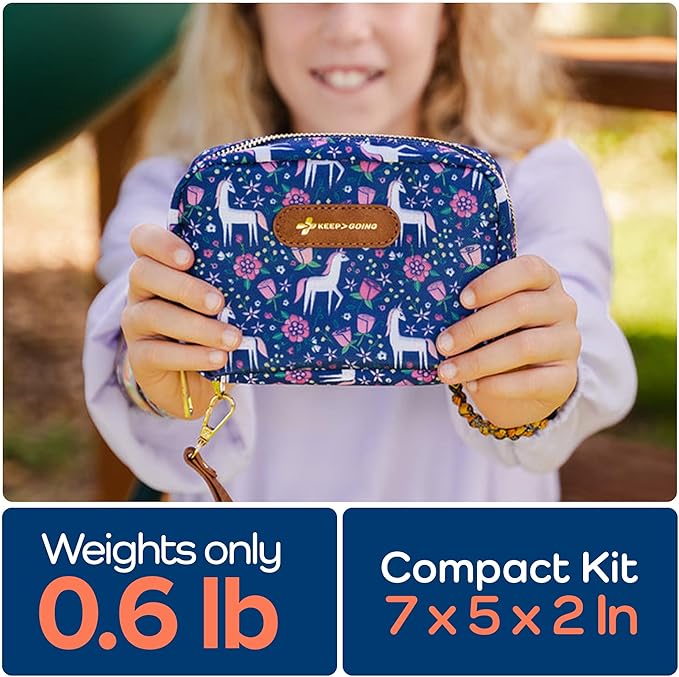 KeepGoing Travel First Aid Kit for Kids – 130 Pc. for Car, Home, Purse, Diaper Bag & Backpack with Latex-Free Bandages - Mini First Aid Kit Travel Size TSA-Approved-BubblyBeeBaby